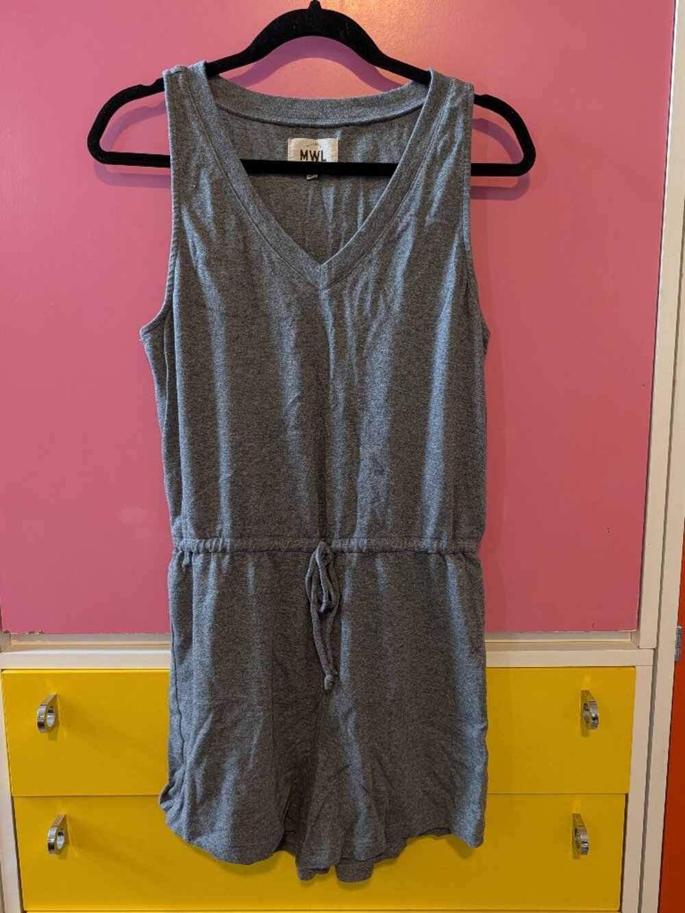 Madewell MWL Breeze drawstring romper in a charcoal gray